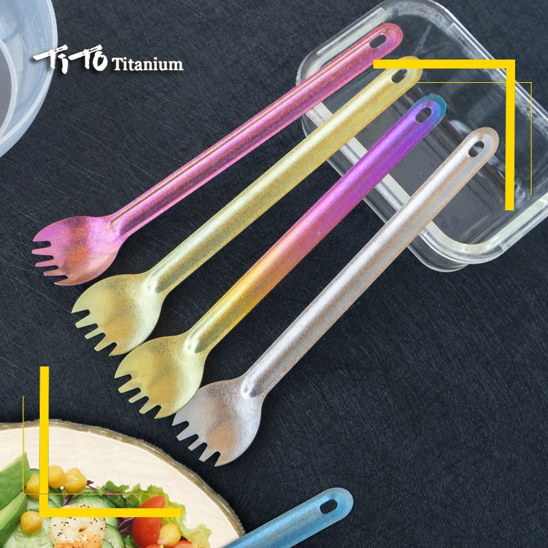 TiTo Titanium Spork Longhandle Outdoor travel spoon fork Portabale Flatware Camping fork spoon sports Backpacking titanium spoon