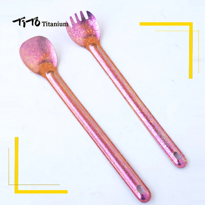 TiTo Titanium Spork Longhandle Outdoor travel spoon fork Portabale Flatware Camping fork spoon sports Backpacking titanium spoon