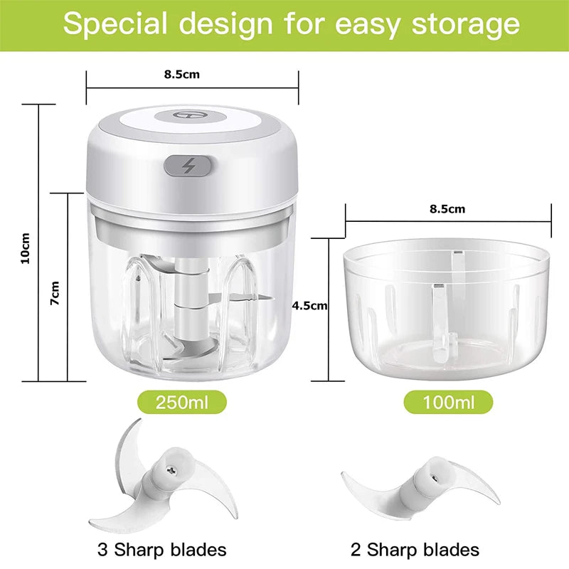 100/250mL Mini Electric Garlic Chopper Powerful Garlic Mincer USB Charging