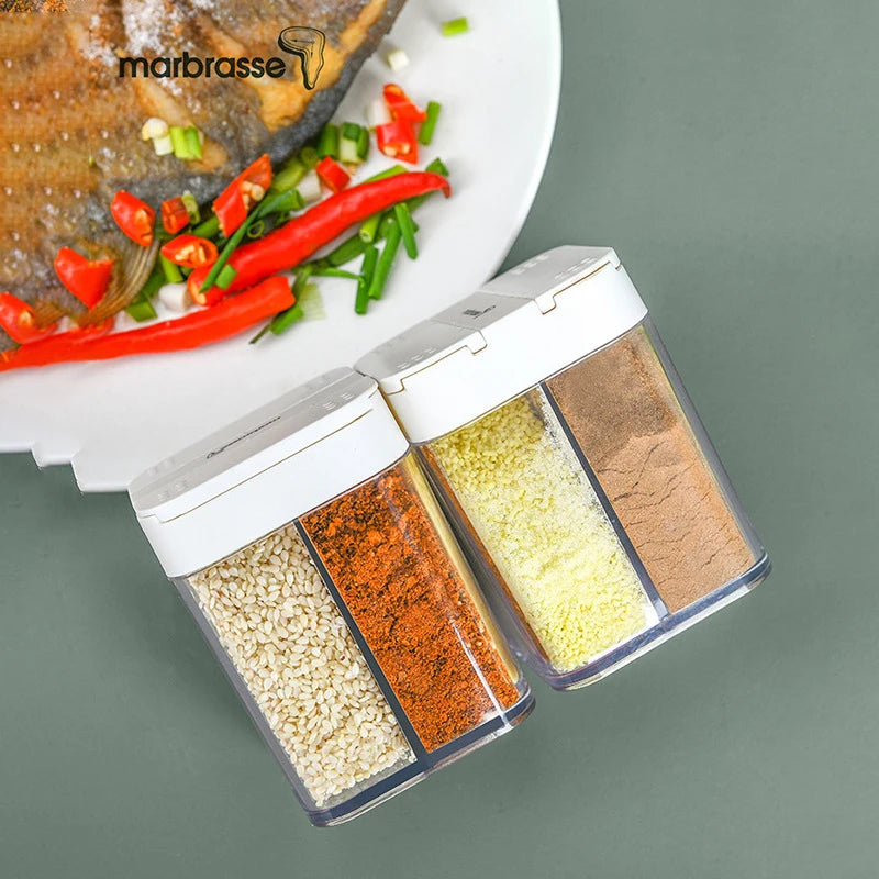 Seasoning Box Four-Divided Transparent Plastic Storage Box Cooking Bottle Seasoning Jar Hand-Press Household Kitchen Supplies