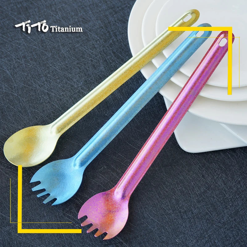 TiTo Titanium Spork Longhandle Outdoor travel spoon fork Portabale Flatware Camping fork spoon sports Backpacking titanium spoon