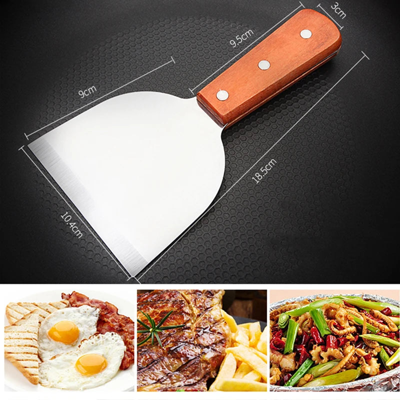 Stainless Steel Metal Spatula Turner Flat Burger Pancake Pizza Grill Flipper BBQ