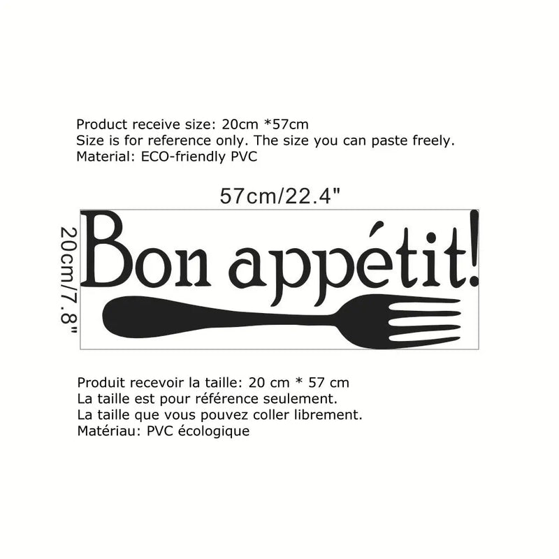 Creative French Bon Appetit Wall Stickers Fork Pattern Restaurant Vinyl Home Decoration Removable Kitchen Sticker Mural Decals