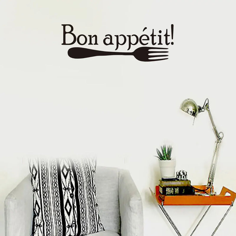 Creative French Bon Appetit Wall Stickers Fork Pattern Restaurant Vinyl Home Decoration Removable Kitchen Sticker Mural Decals