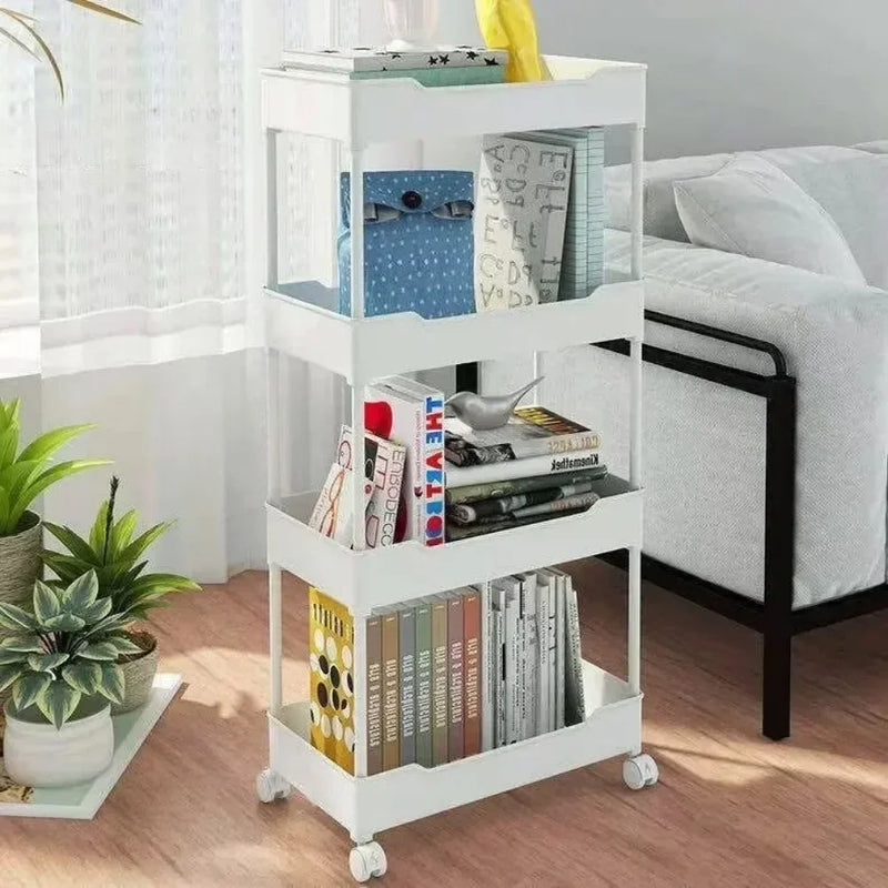 Bookshelf Storage Trolley Mobile Kitchen Organizer Cart with Wheels Save Space Household Shelves Bedroom Snacks Storage Rack