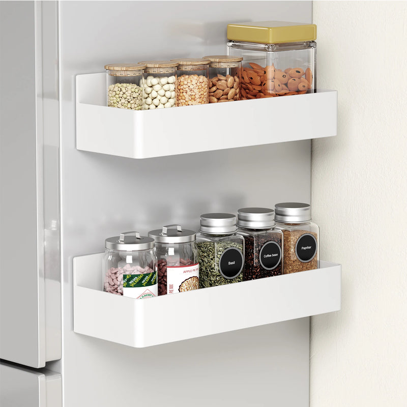 Strong Magnetic Shelves 2 Layers Black White Storage Rack Kitchen Plastic Spice Seasoning Organizer for Refrigerator Microwaves