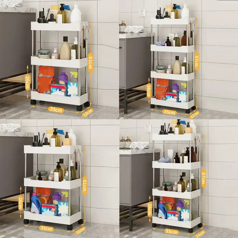 Storage Cart Multifunctional High Capacity Save Space 3/4-Tier Storage Movable Floor-Standing Rolling Vertical Shelf for Kitchen