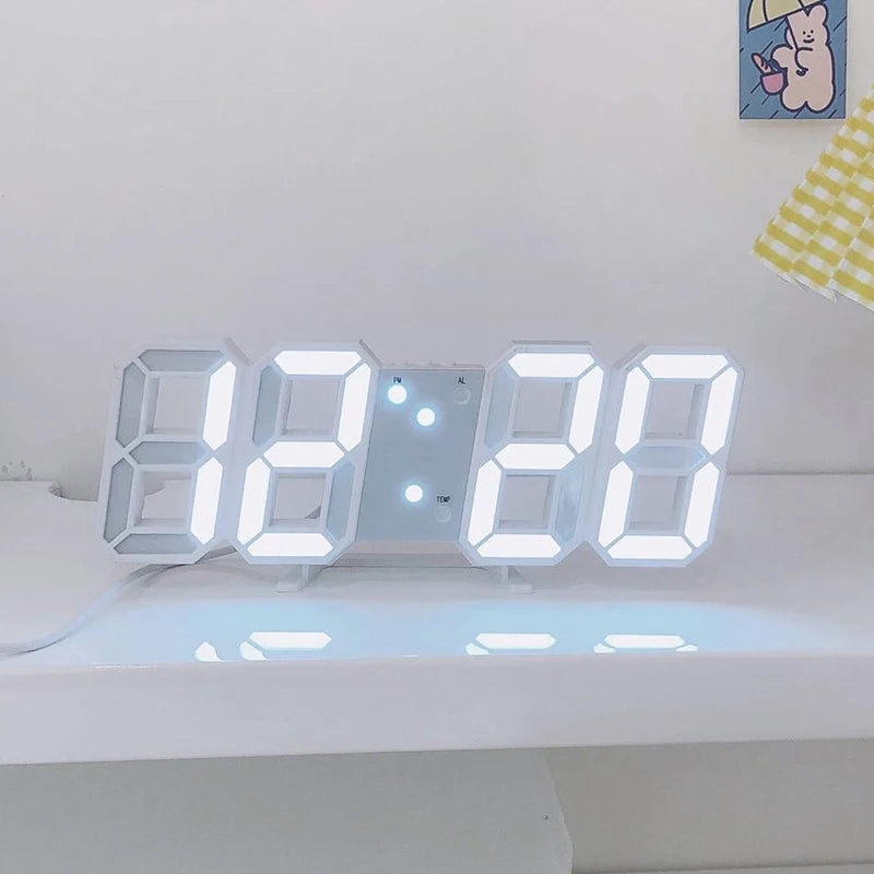 3D LED Digital Clock Luminous Fashion Wall Clock Multifunctional Creative USB Plug in Electronic Clock Home Decoration