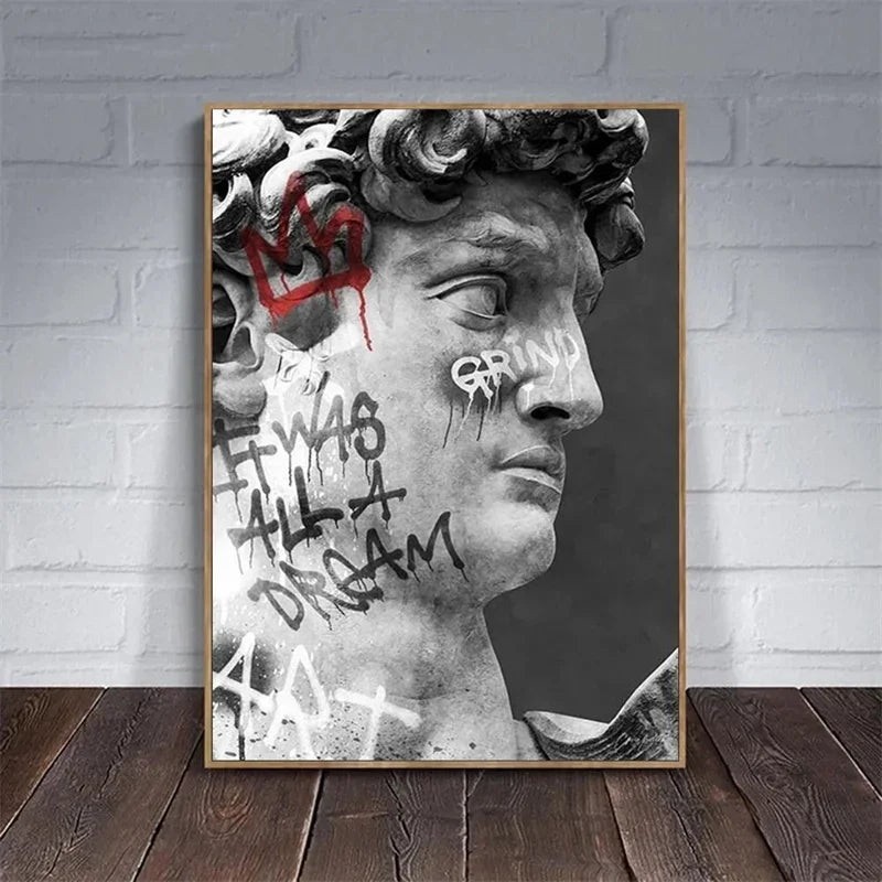 Statue of David Graffiti Art Canvas Painting David Head Sculpture Posters and Prints Street Wall Art Pictures for Room Decor