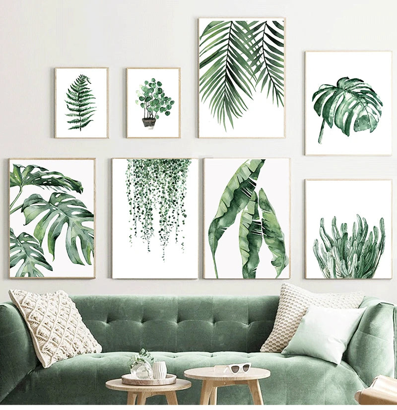 Wall Art Paintings for Living Room Home Decor Scandinavian Style Tropical Plants Poster Green Leaves Decorative Picture Modern