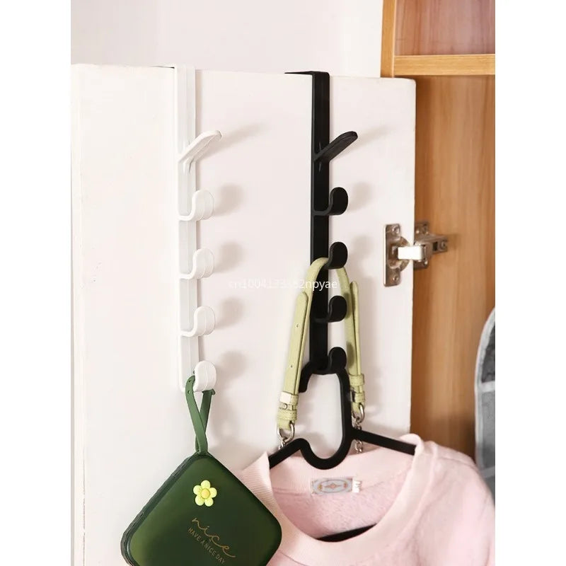 Bedroom Door Hanger Clothes Hanging Rack Over The Door Purse Holder 5 Hooks for Bag Rails Plastic Home Storage Wall Shelf