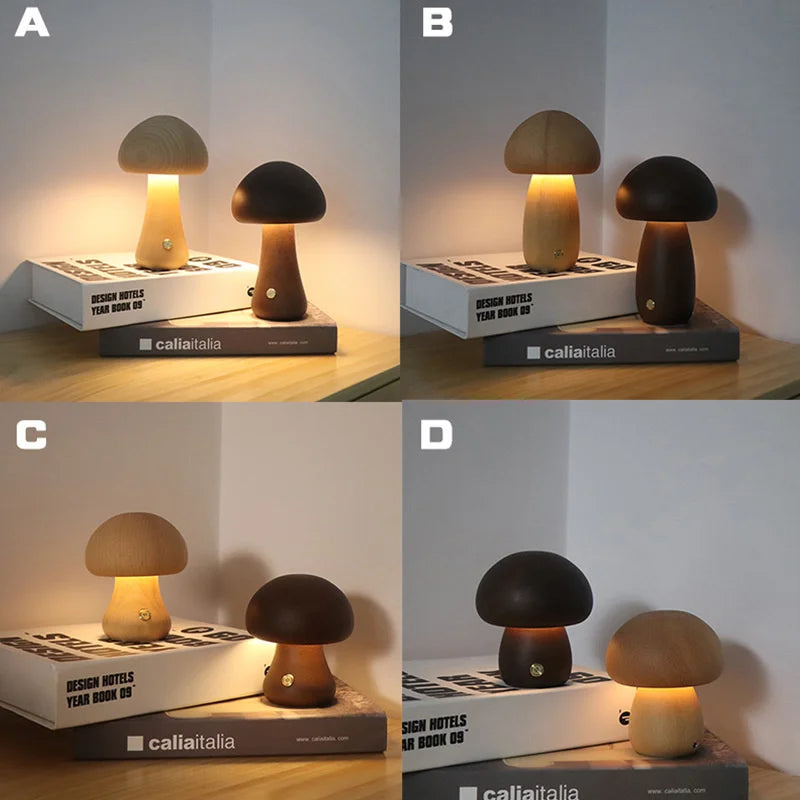 Cute Wooden Mushroom Night Light--VIP