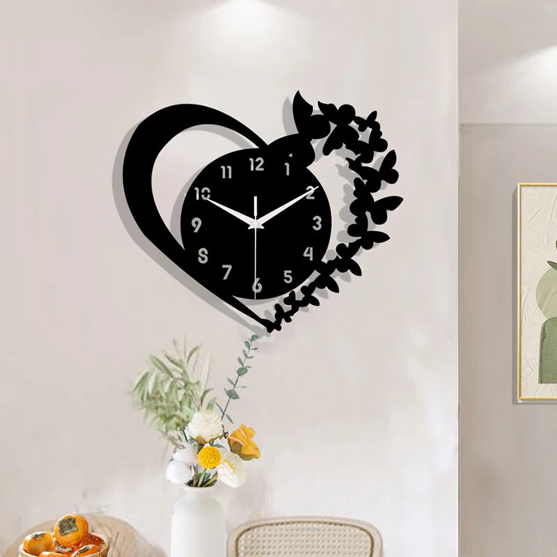 Heart shaped frameless design acrylic silent clock living room bedroom home decoration Mother's Day New Year Easter gift