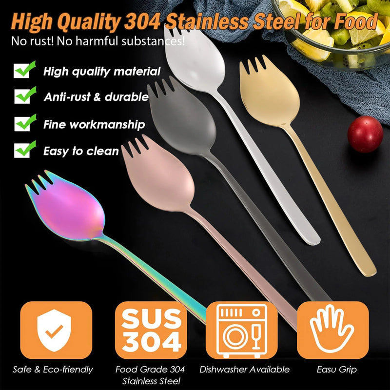 5pieces Lightweight And Portable Stainless Steel Sporks For All Occasions Safe To Salad Spoons