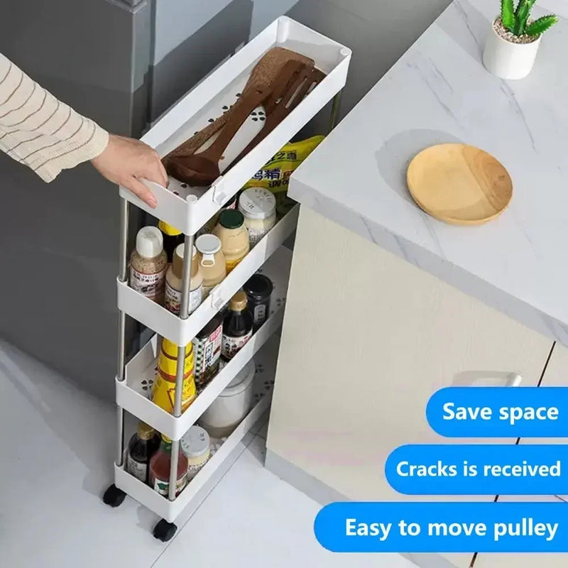 Storage Cart Multifunctional High Capacity Save Space 3/4-Tier Storage Movable Floor-Standing Rolling Vertical Shelf for Kitchen