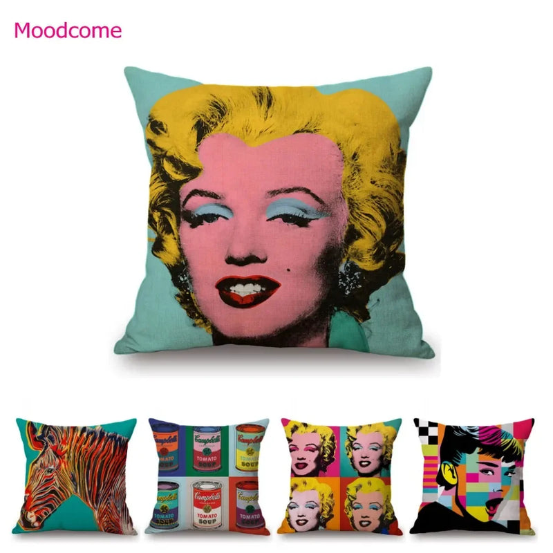 Modern Pop Art Jackson Monroe Soup US Andy Warhol Painting Cotton Linen Home Decorative Sofa Pillow Case Car Cushion Cover