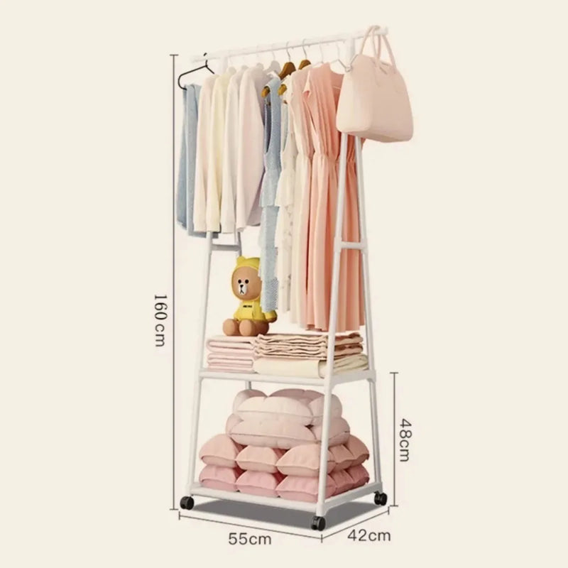 Floor-Standing Coat Rack Triangle Pulley Clothes Racks with Wheels Household Simple Coat Shelf Bedroom Hanging Clothes Rack