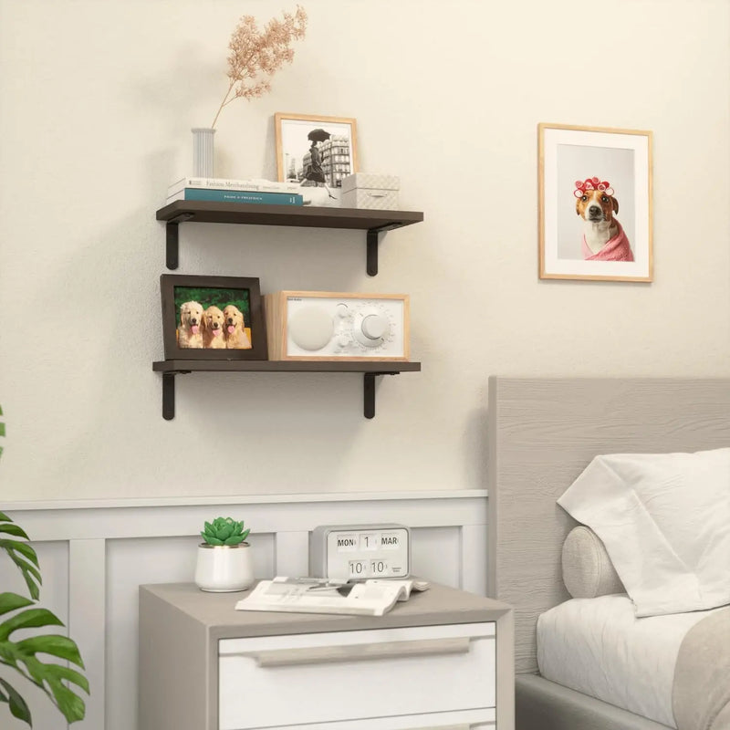 Wooden Wall Floating Shelves, 2 Sets Shelves for Wall Décor, Bathroom Storage, Bedroom, Living Room