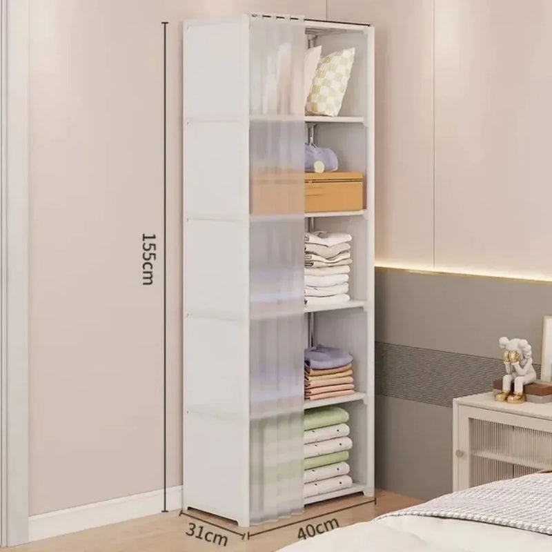 Multi-layer Storage Rack Dustproof Wardrobe Storage Cabinet Multifunctional with Curtains Portable Multipurpose Organizing Shelf