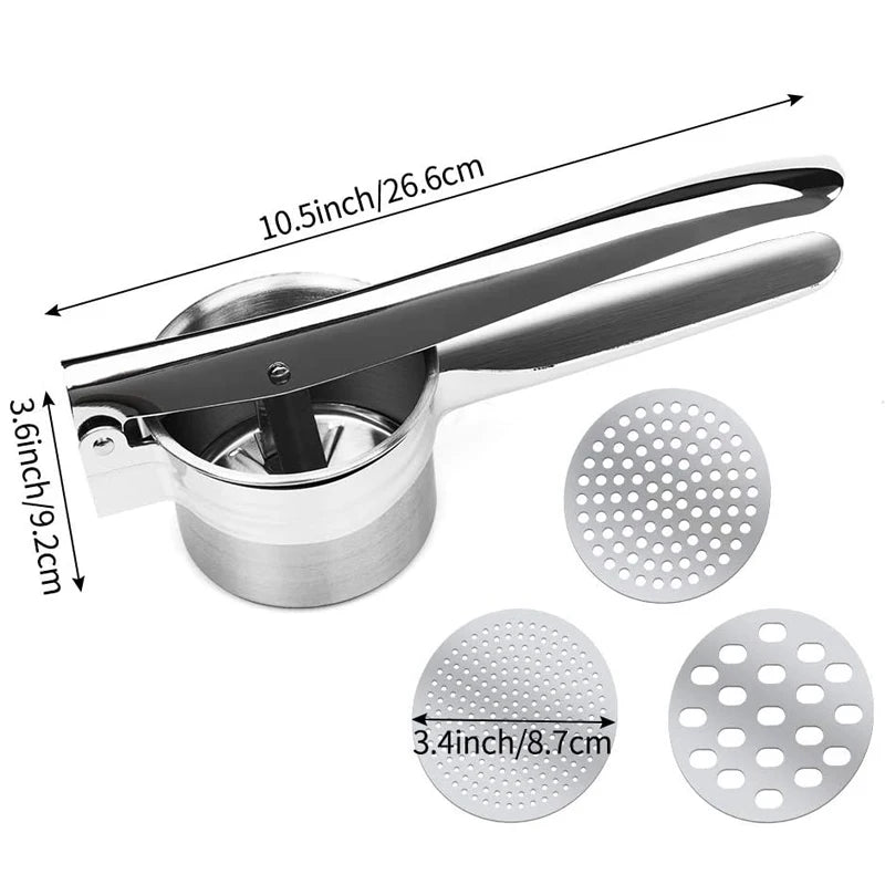 Stainless Steel Potato Ricer Manual Potato Masher With 3 Interchangeable Discs Fruit Juicer Lemon Squeezer