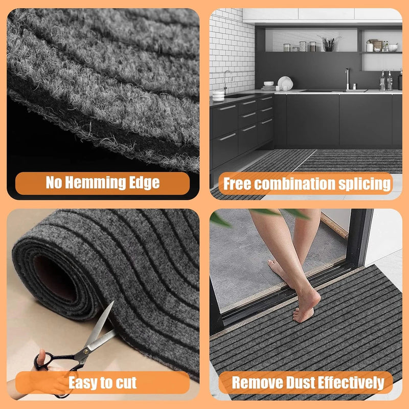 Non-slip door mat, solid color striped kitchen carpet floor mat, easy to clean suitable for hallway, kitchen, bathroom