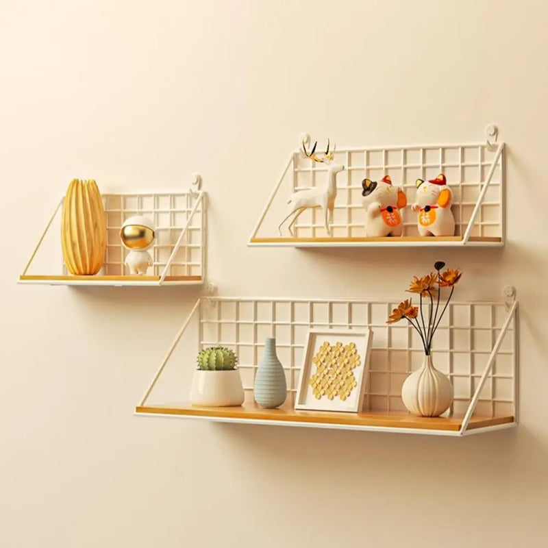 Wall Mounted Shelves Without Drilling Wood Hanging Shelf For Living Room Bedroom Storage Basket Wall Decoration Rack Organizers