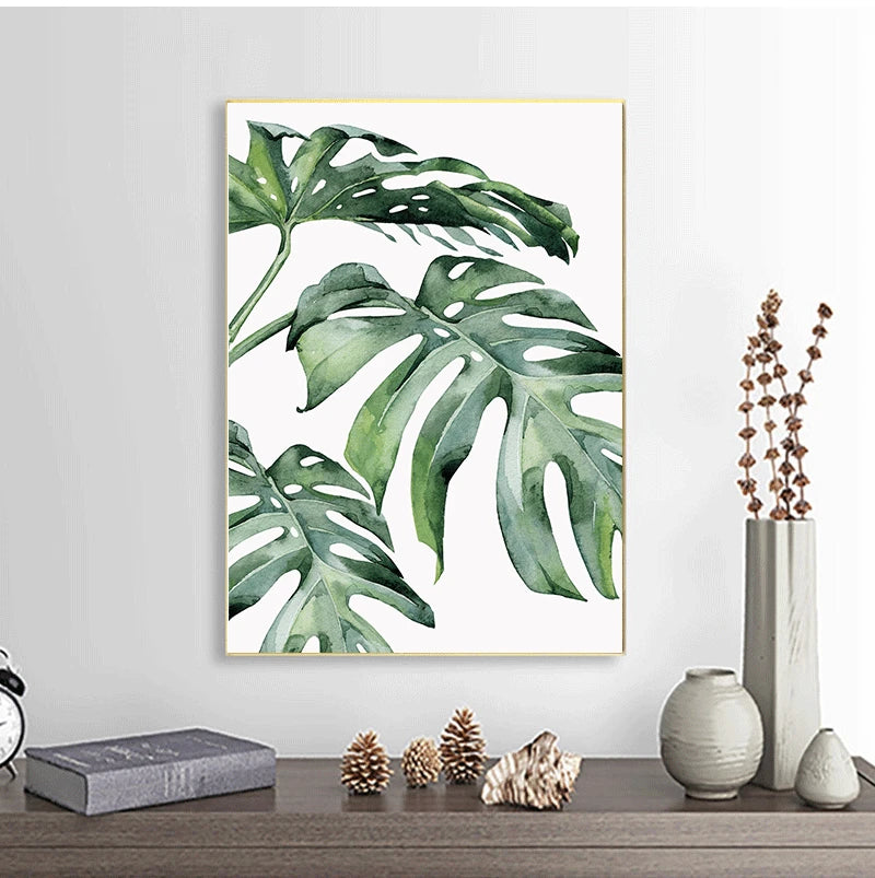 Wall Art Paintings for Living Room Home Decor Scandinavian Style Tropical Plants Poster Green Leaves Decorative Picture Modern