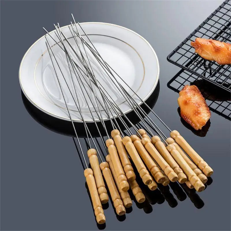 10PCS Stainless Steel Barbecue Skewer Stick Reusable BBQ Iron Stick For Outdoor Camping Picnic Tools Cooking Tools