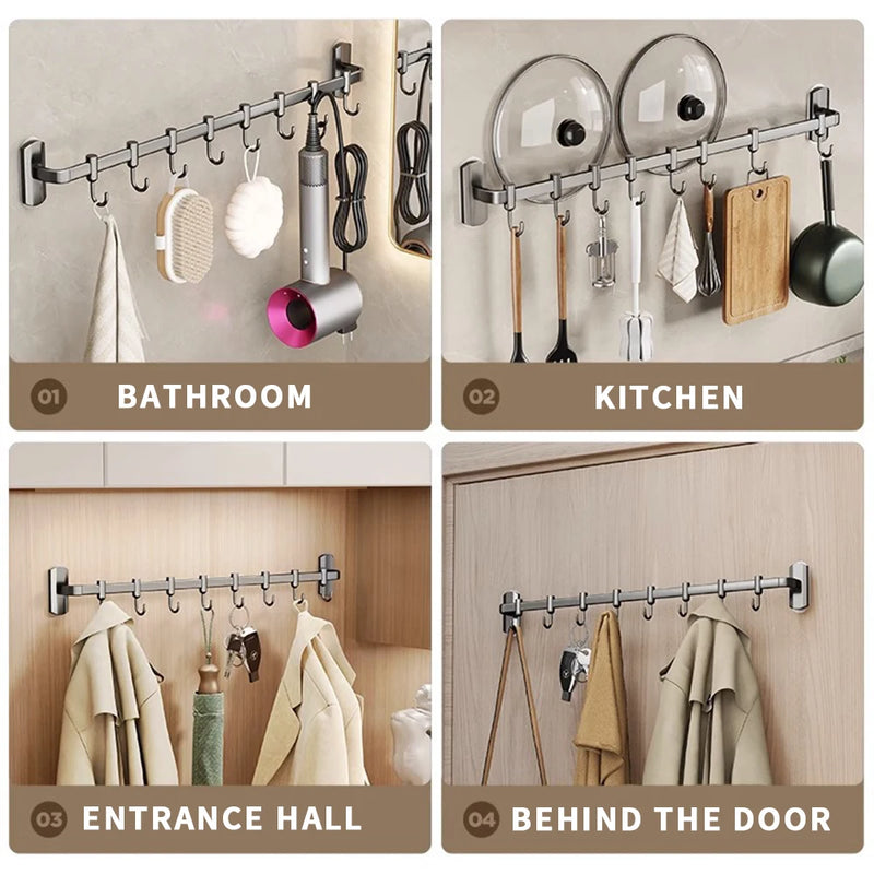 Kitchen Hook Hanging Rod Rack Free Punching Multi-functional