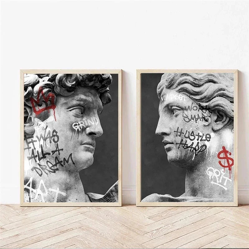 Statue of David Graffiti Art Canvas Painting David Head Sculpture Posters and Prints Street Wall Art Pictures for Room Decor