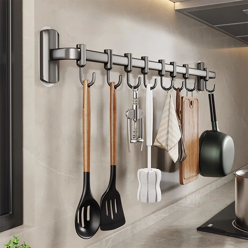 Kitchen Hook Hanging Rod Rack Free Punching Multi-functional