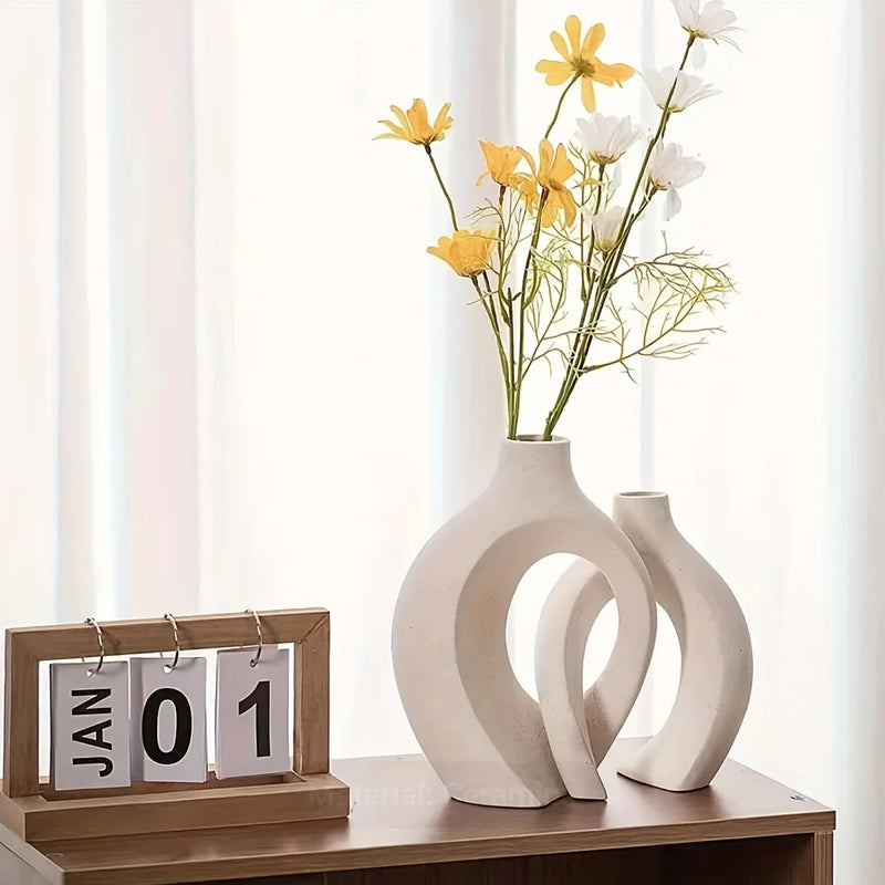 Hollow Nordic Modern Ceramic Vase Set of 2 for Modern Home Decor.