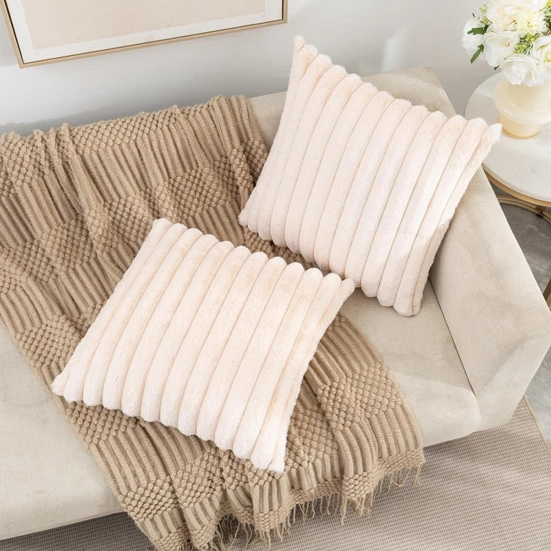 Faux Rabbit Fur Square Cushion Cover Big Thick Striped Super Soft Solid Color Pillow Cover 45x45cm Sofa Decor Cushion Cover