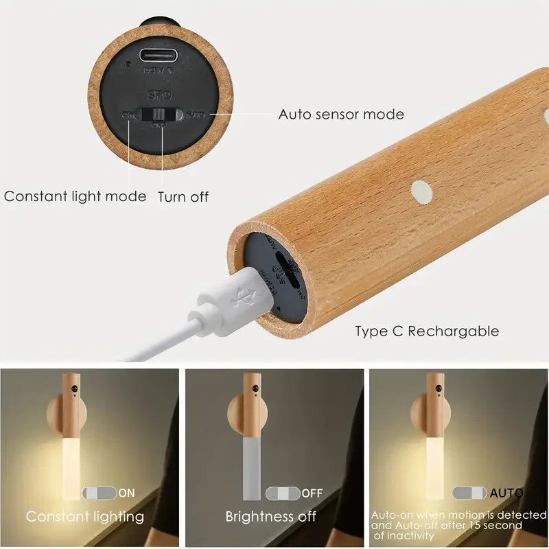 Intelligent Wooden Magnetic Suction Lamp LED Charging Night Light Staircase Corridor Bedroom Atmosphere Human Body Sensing Light