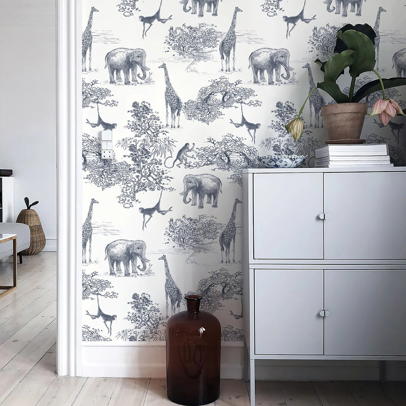 Modern Giraffe Elephant Theme Jungle Animal Self Adhesive Waterproof Wallpaper Peel And Stick Forest Animals Durable Wallpaper