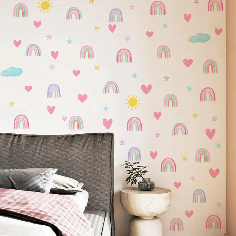 Cartoon Rainbow Star Heart Wall Sticker Kids Baby Room Background Home Decoration Decals Wallpaper Bedroom Combination Stickers