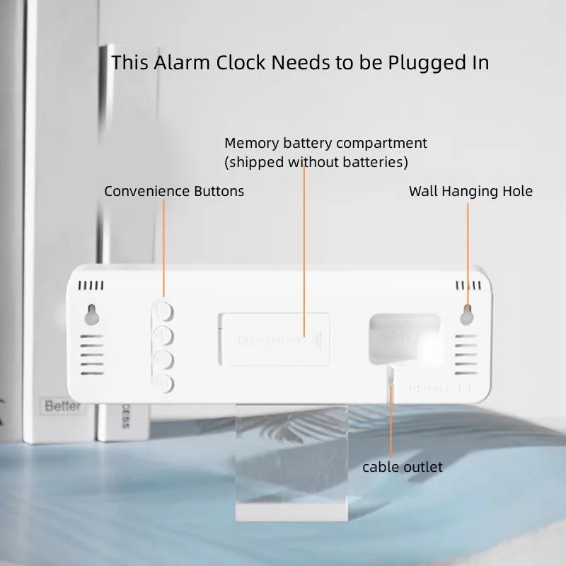 9 Inch Large Digital Wall Clock USB Powered TEMP Humidity Week Auto Dimmer DST Table Clock 12/24H Electronic LED Alarm Clock