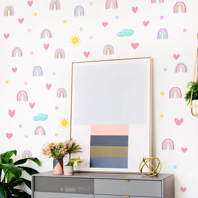 Cartoon Rainbow Star Heart Wall Sticker Kids Baby Room Background Home Decoration Decals Wallpaper Bedroom Combination Stickers