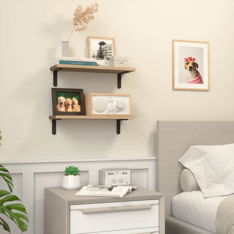 Wooden Wall Floating Shelves, 2 Sets Shelves for Wall Décor, Bathroom Storage, Bedroom, Living Room