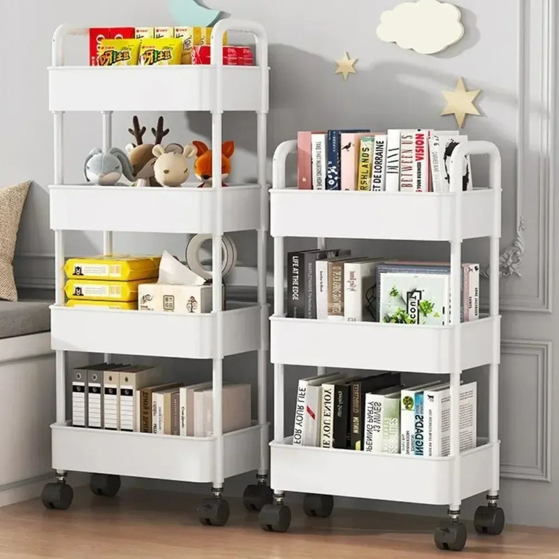 Bookshelf Storage Trolley Mobile Kitchen Organizer Cart with Wheels Save Space Household Shelves Bedroom Snacks Storage Rack