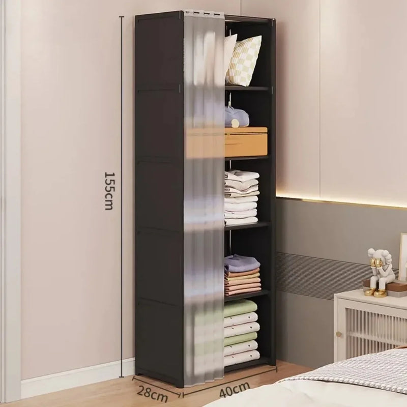 Multi-layer Storage Rack Dustproof Wardrobe Storage Cabinet Multifunctional with Curtains Portable Multipurpose Organizing Shelf