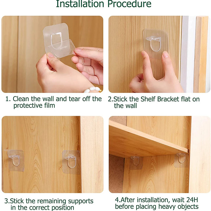 Shelf Support Sticky Nail Self-adhesive Wardrobe Shelf Support Clip Wall Hanging Rack Partition Punch-free Hook Strong Bracket