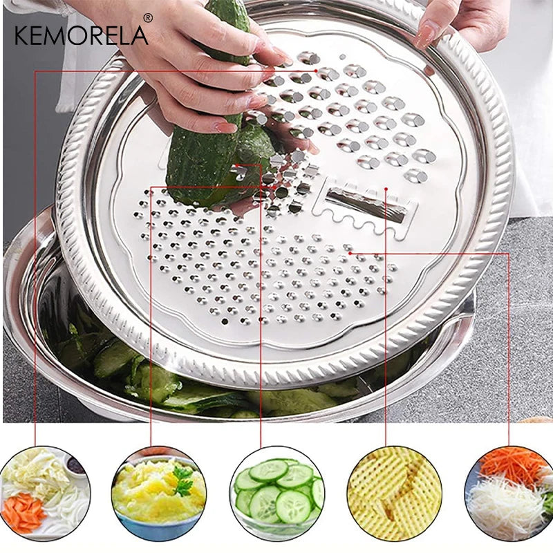 4 In1 Multifunctional Stainless Steel Basin with Lid Airtight Rice Washer Drain