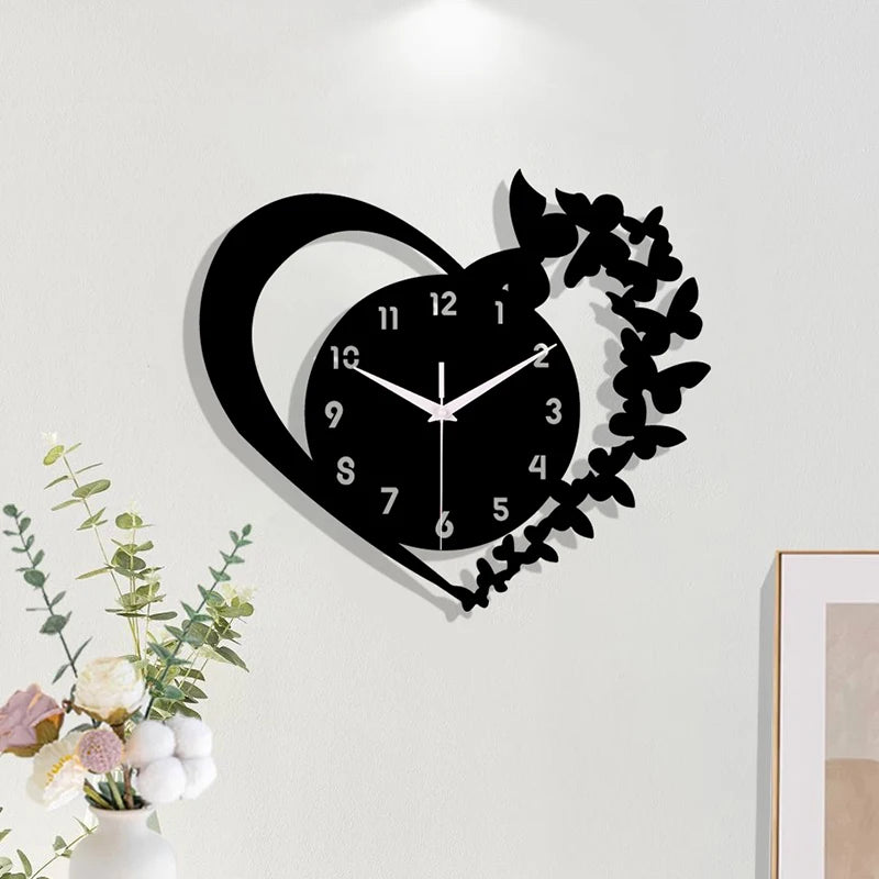 Heart shaped frameless design acrylic silent clock living room bedroom home decoration Mother's Day New Year Easter gift