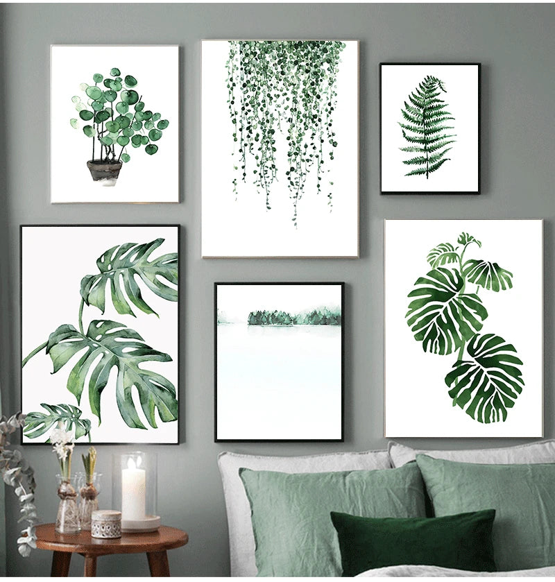 Wall Art Paintings for Living Room Home Decor Scandinavian Style Tropical Plants Poster Green Leaves Decorative Picture Modern