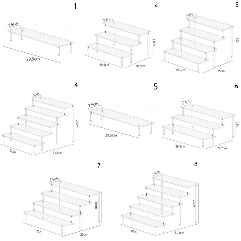 1-4 Tier Acrylic Display Stand Durable Display Rack For Cupcake Perfume Doll Transparent Trapezoidal Blind Box Storage Shelf