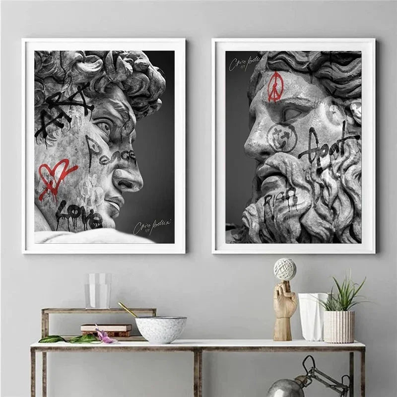 Statue of David Graffiti Art Canvas Painting David Head Sculpture Posters and Prints Street Wall Art Pictures for Room Decor