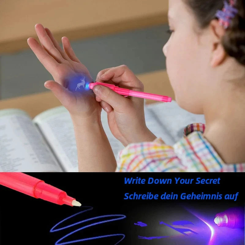 1/4Pcs Invisible Ink Pen Spy Pen with UV Light, Magic Marker for Secret Message,Treasure Box Prizes,Kids Party Favors,Toys Gift