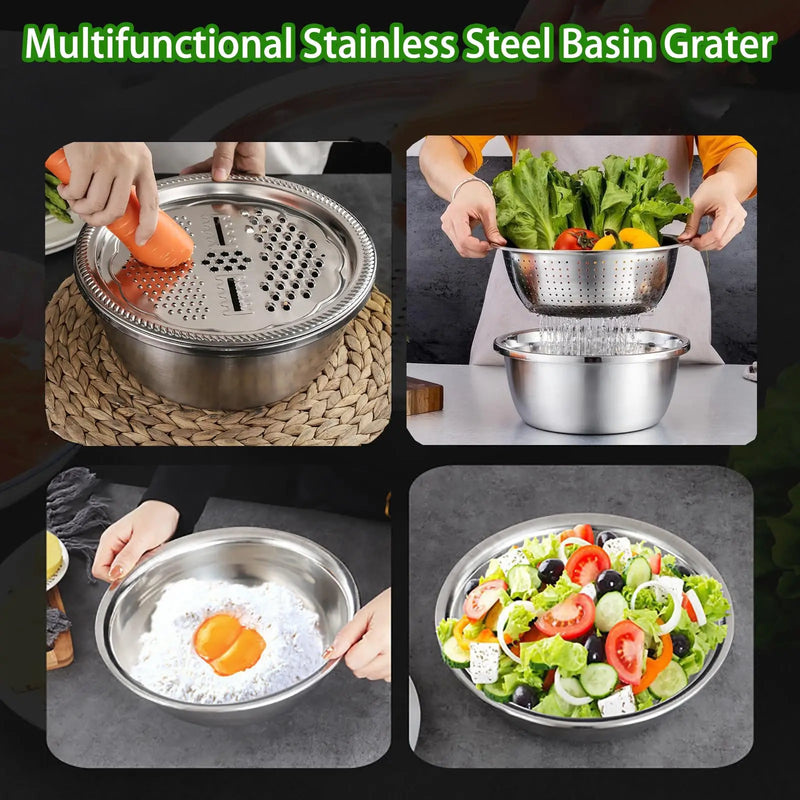 4 In1 Multifunctional Stainless Steel Basin with Lid Airtight Rice Washer Drain