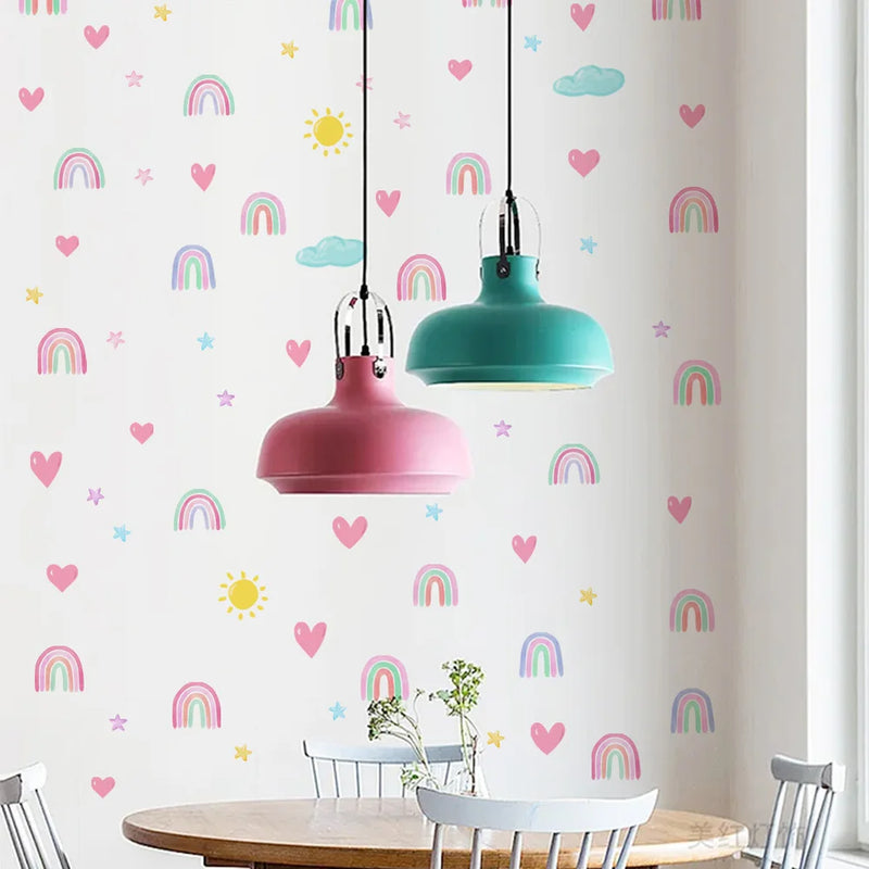 Cartoon Rainbow Star Heart Wall Sticker Kids Baby Room Background Home Decoration Decals Wallpaper Bedroom Combination Stickers